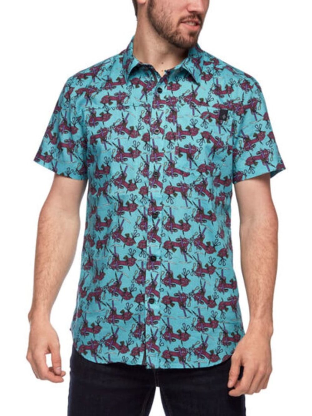 Black Diamond Solution Shirt Gear Print Button Down Short Sleeve Large